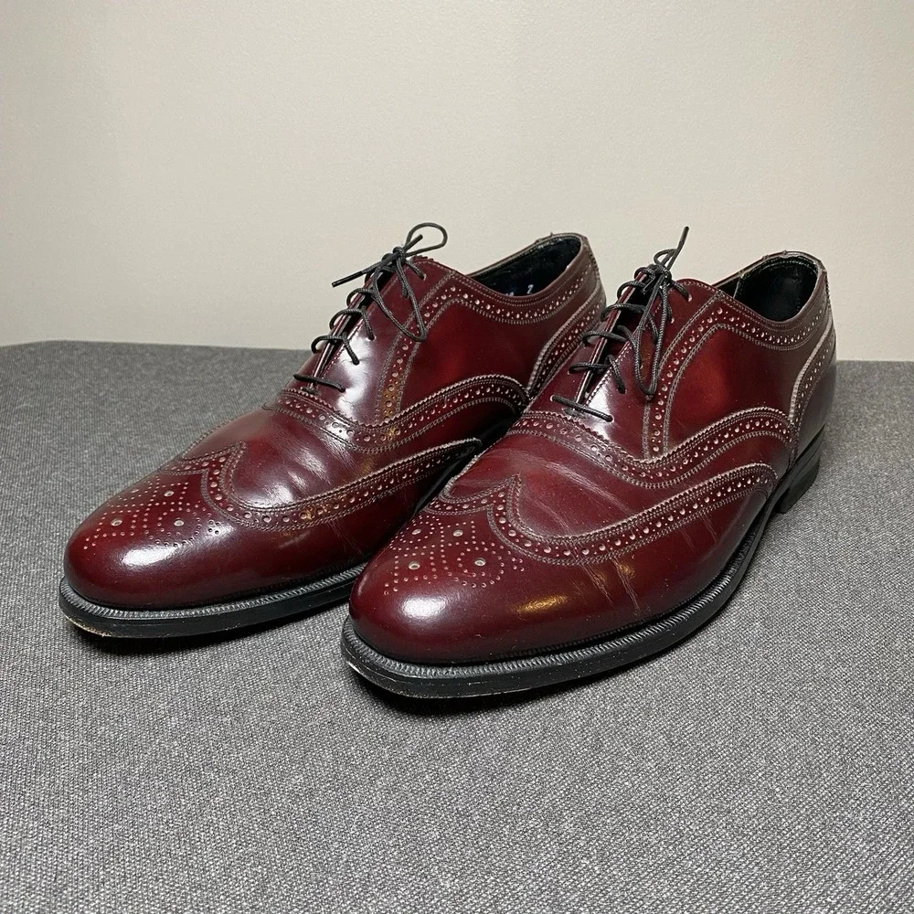 VTG Florsheim Imperial Shortwing Wingtip Oxford 11 EEE Burgundy Leather 93327